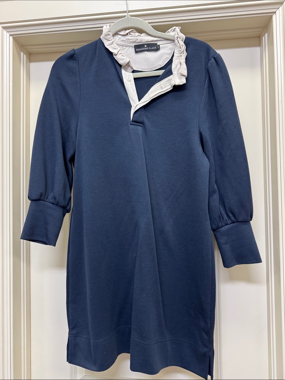Pomander Place (Tuckernuck) Navy Dress with White Ruffle Collar